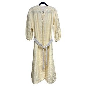 Tory Burch Linen Maxi Dress Yellow/ White Stripe Caftan Women’s Size Large